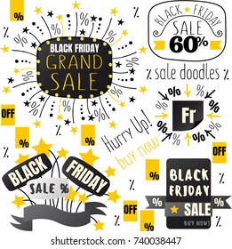 black friday sale doodles on white background