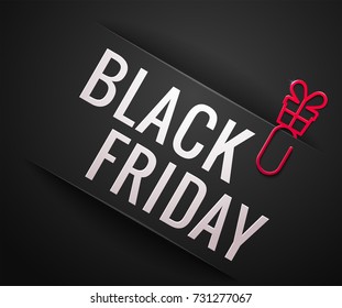 Black Friday sale elegance background with paper clips, vector illustration