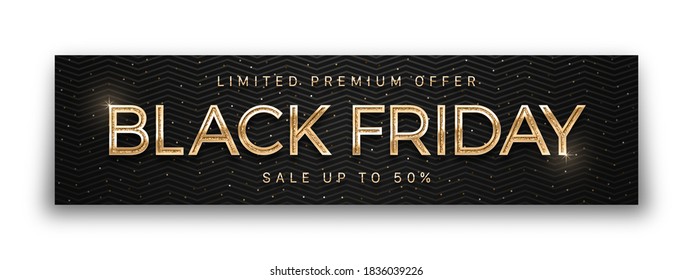 Black Friday Sale Elegant Luxury 3D Vector Banner Modern Golden Typographic Design Template Isolated On White Background