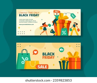 Black Friday Sale Event Horizontal Banner Flat Cartoon Hand Drawn Templates Background Illustration