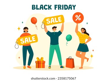 Ilustración vectorial de evento de venta de viernes negro con bolsas de compras y gran descuento de promoción en plantillas de diseño de fondo de dibujos a mano de dibujos planos planos de dibujos planos de caricatura plano