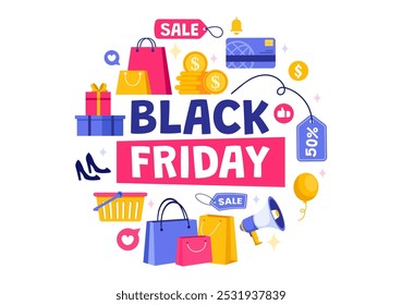 Black Friday Sale Event Vector Illustration with Shopping Paper Bags and Big Promotion Discount Purchases Goods for Promotions in a Flat Background