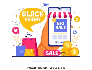 Black Friday Sale Event Vector Illustration with Shopping Paper Bags and Big Promotion Discount Purchases Goods for Promotions in a Flat Background