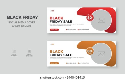  Black Friday sale Facebook cover template, special discount sale social media cover , web banner ads design.