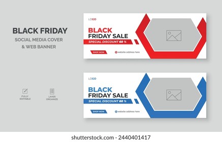  Black Friday sale Facebook cover template, special discount sale social media cover , web banner ads design.