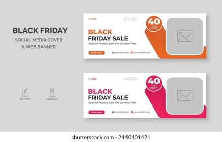  Black Friday sale Facebook cover template, special discount sale social media cover , web banner ads design.