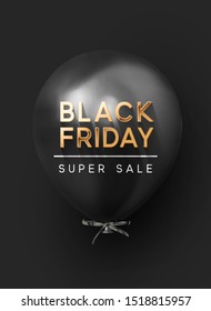 Black Friday Sale. Festive Background with realistic balloons. Ballons in color black. Discount super sale off. Banner, posters or flyers design, card. Vector illustration