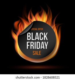 Black Friday Sale Fire Label Vector Illustration. Fiery Special Tag Or Badge For Business Promotion. Vector Illustration