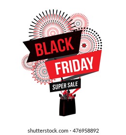 Black Friday Sale with fireworks background. Vector illustration