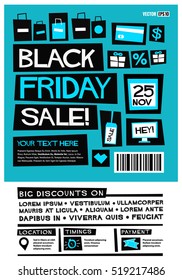 Black Friday Sale (Flat Style Vector Illustration Poster Design) With Text Box and Location, Timings, and Payment Detail Template