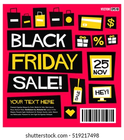 Black Friday Sale (Flat Style Vector Illustration Poster Design) With Text Box