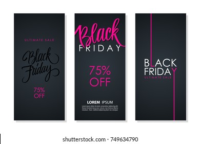 Black Friday Sale flyers collection for business, commerce, promotion and advertising. Discount 75% off.  Vector illustration.