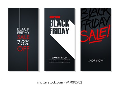 Black Friday Sale Flyers Set For Business, Commerce, Promotion And Advertising. Vector Illustration.