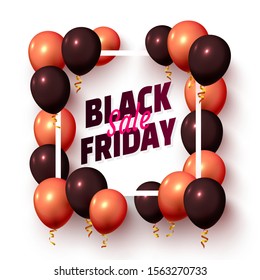 Black Friday sale frame balloon gift, template poster background. Vector illustration