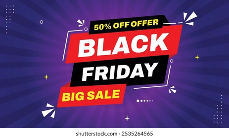 Black Friday Sale: Get 50% Off! Stunning Sale Banners with Element Shapes Templates in Black, White, Red, Yellow Purple. Gradient Backgrounds for Eye-Catching Designs - Limited Time Offer