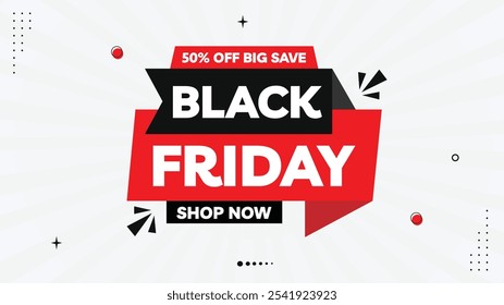 Black Friday Sale - Get 50% Off! Shop Now with Big Savings. Download Sale Banner Templates with Black, Yellow, White, and Blue Gradient Backgrounds. Eye-Catching Elements and Shapes for Your Designs.