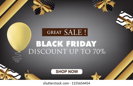 Black Friday sale gift and ballon  gold background template
