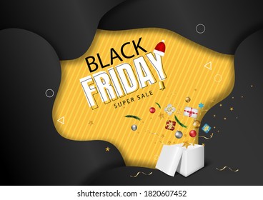 Black friday sale gift box on black background made of vector.