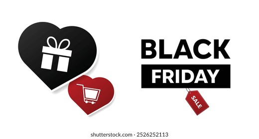 Black Friday Sale. Gift and shopping chart. Great for cards, banners, posters, social media and more. White background.