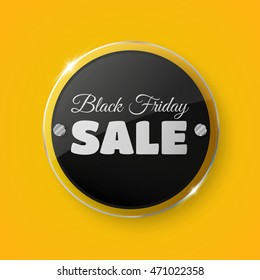 Black Friday Sale glass banner on yellow bright background. Vector illustration