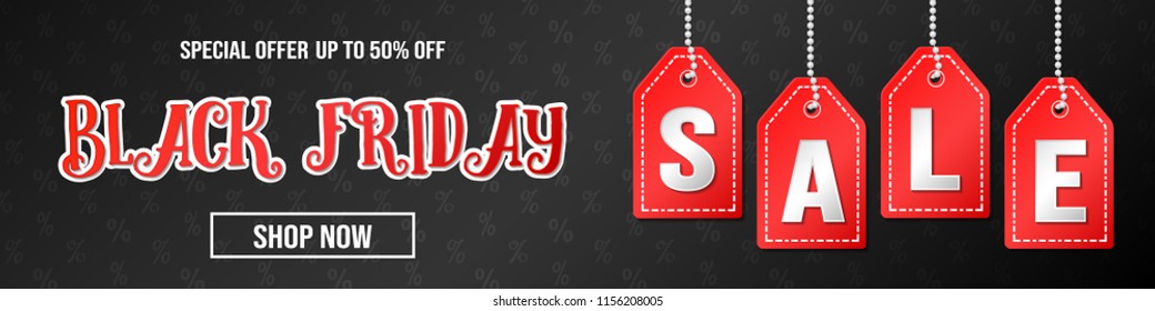 Black Friday Sale - glossy banner with text. Vector.