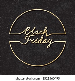 Black Friday Sale Glossy Gold Style Hand Drawn Logo and Circle Shape Outline Combined with Lettering - Golden on Rough Paper Background - Vector Doodle Graphic Design