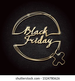Black Friday Sale Glossy Gold Style Logo Made with Doodle Venus Symbol Shape Outline Combined with Lettering - Golden on Rough Paper Background - Vector Hand Drawn Graphic Design