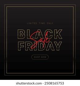 Black Friday Sale Golden Banner , Black and Gold typography text placard poster premium and Luxury minimal vector design for Jewelry shop or online store website for discount price advertisement 