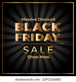 Black Friday Sale With Golden Font And Black Banner. Special Offer. Vector illustration. Black Friday Sale banner template design for social media and website.