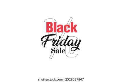 Black Friday Salão gráfico com negrito vermelho e preto tipografia, símbolo percentual integrado no design, e fonte de script moderna para a palavra 'Friday' no fundo branco