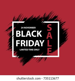 Black Friday Sale grunge poster with frame. Black friday banners with grunge brush on red background. Vector illustration