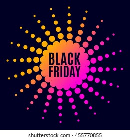 Black Friday sale. Halftone dots circle. Spotted flash . Vector poster.