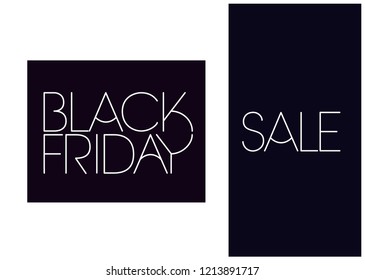 Black Friday Sale - hand lettering in minimalistic style; white letters on black background. Vector illustration for banners, prints, stickers, posters and flyers, promo, online stores, web.