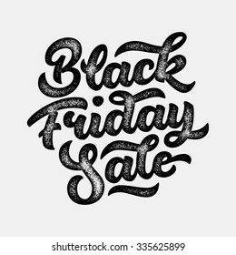 Black Friday Sale handmade lettering, calligraphy with film grain, noise, dotwork, grunge texture and light background for logo, banners, labels, badges, prints, posters, web. Vector illustration.