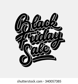 Black Friday Sale handmade lettering, 3d oblique calligraphy with block blended white shade and light background for logo, banners, labels, badges, posters, web, presentation. Vector illustration.