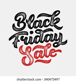 Black Friday Sale handmade lettering, calligraphy with film grain, noise, dotwork, grunge texture and light background for logo, banners, labels, badges, prints, posters, web. Vector illustration.