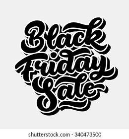 Black Friday Sale handmade lettering, 3d oblique calligraphy with block blended white shade and light background for logo, banners, labels, badges, posters, web, presentation. Vector illustration.