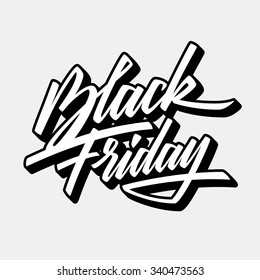 Black Friday Sale handmade lettering, 3d oblique calligraphy with block blended white shade and light background for logo, banners, labels, badges, posters, web, presentation. Vector illustration.