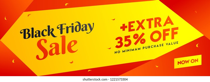 Black Friday sale header or banner design with extra 35% discount offer for advertising concept.