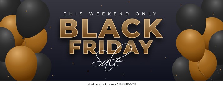 Black Friday Sale Header or Banner Design Decorated with Balloons in Two Color.