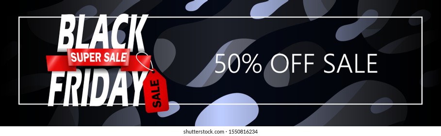 Black friday sale horizontal banner on liquid dark background Vector illustration