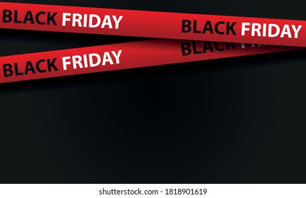 Black Friday sale horizontal banner with red and black shiny balloons, ribbons.