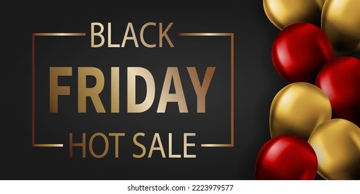 Black Friday Sale horizontal banner with balloons for advertising and flyers