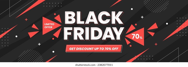 Black Friday Sale horizontal banner template for social media posts, mobile apps, banners design, web or internet ads. Trendy abstract square template with geometric shape