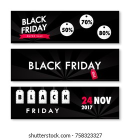 Black Friday Sale Horizontal Banners Set. Vector illustration.