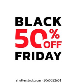 Black Friday sale icon, label or tag with 50 percent price off. Modern discount card or promotion banner design element. Vector illustration.