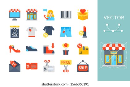 Black friday and sale icon set, flat design