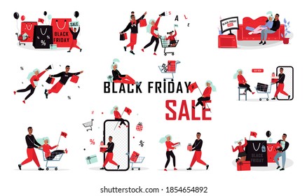 Black Friday Sale Illustration Set for Shopping Promotion