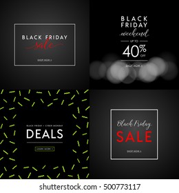 Black Friday Sale illustrations for social media banners, ads, newsletters, posters, flyers, websites. Set of typographic vector designs.