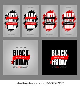 Black Friday sale inscription best design template set. Black Friday advertising banner vector illustration.